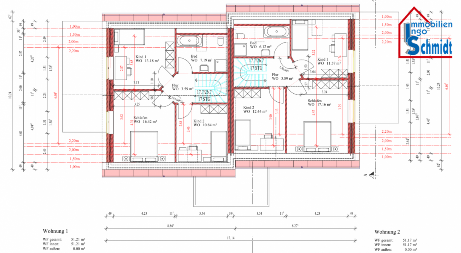 Grundriss OG - WHG 1+2 Doppelhaush�lfte Weener